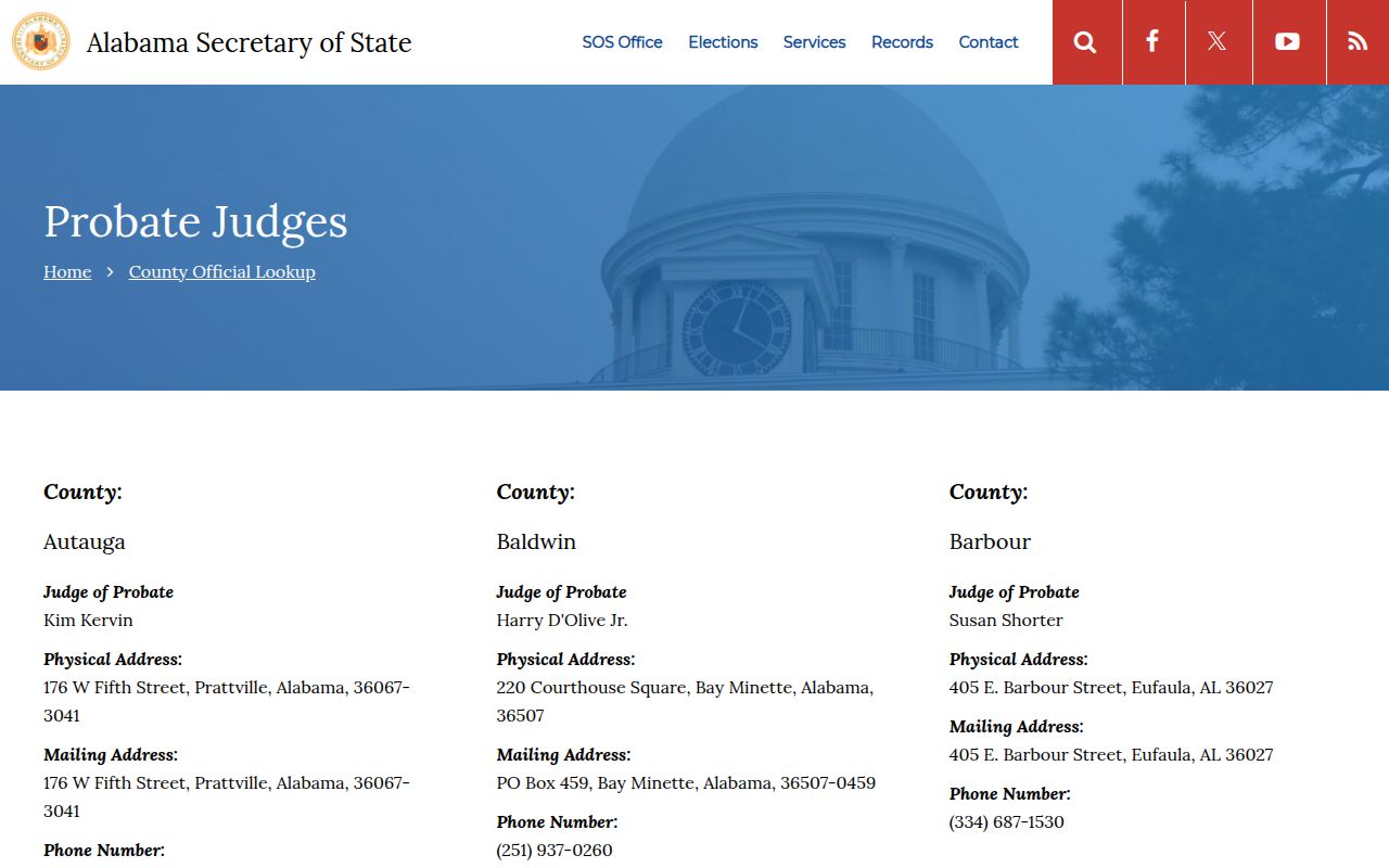 Alabama Secretary of State probate judges directory