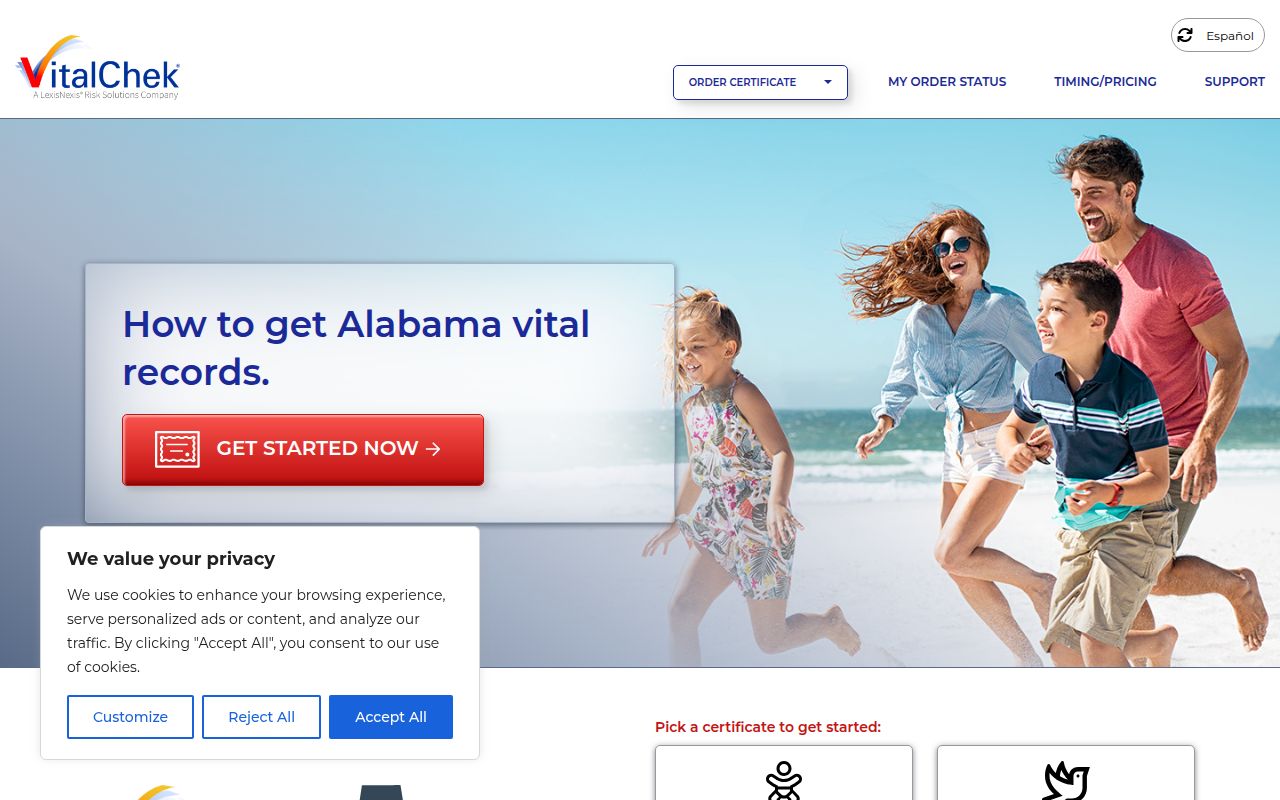 VitalChek Alabama vital records ordering page